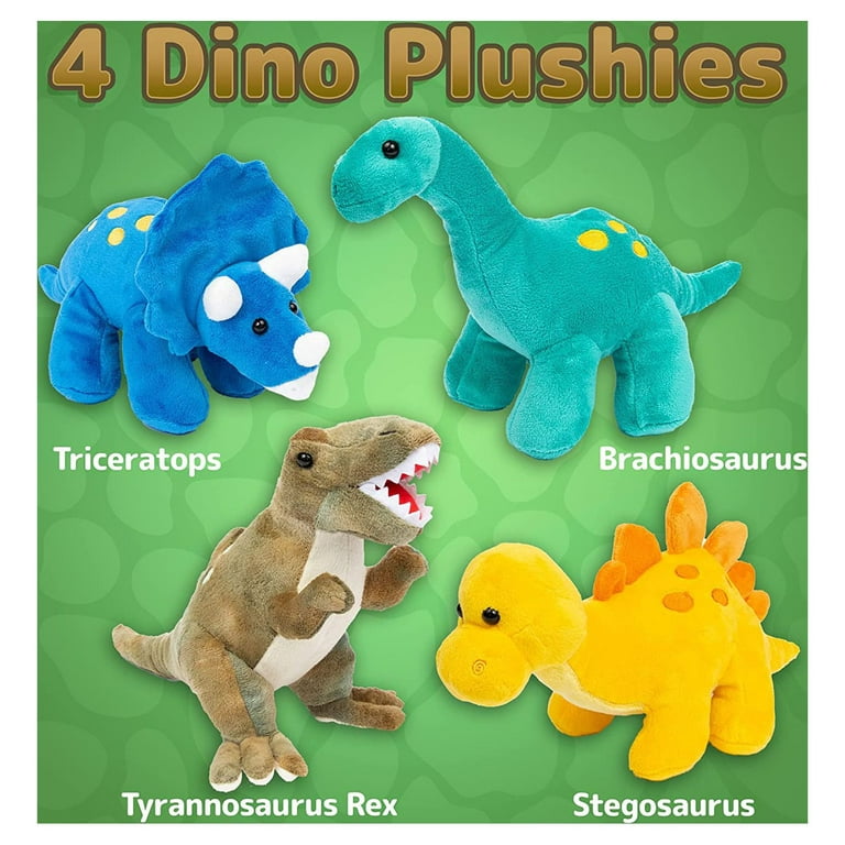 PREXTEX Juego de animales de peluche de dinosaurio T-rex de 15 pulgadas con  4 juguetes de dinosaurio de peluche en el interior, bolsa grande con