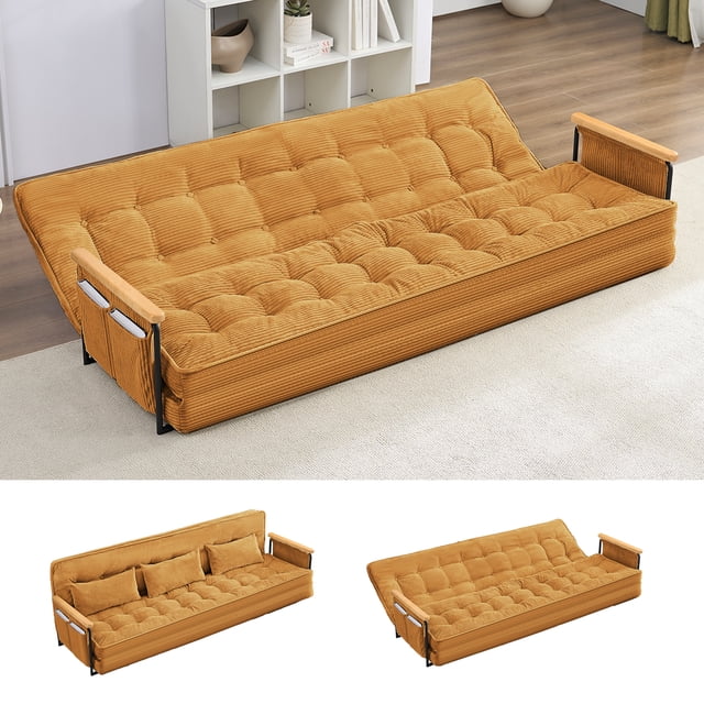 Puremind Canapé-Lit de Sol 86,6 Po L, Fauteuil Convertible avec Dossier Réglable à 6 Positions, Futon pour la Maison/appartement, Jaune
