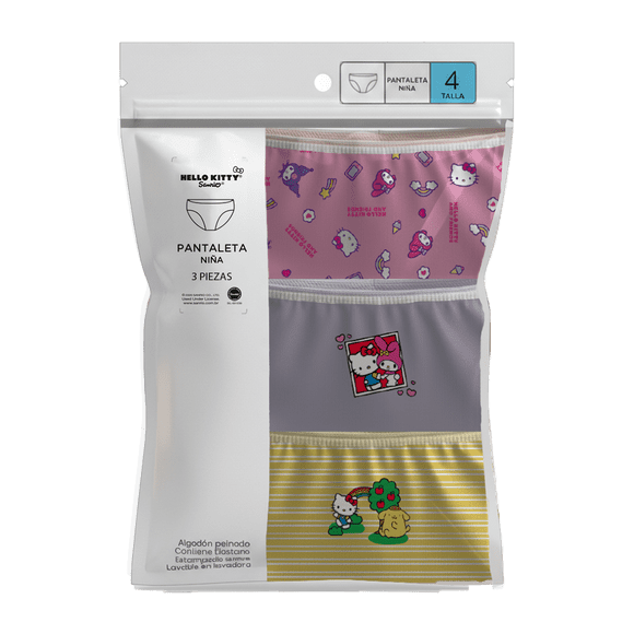 Pantaleta Hello Kitty&Friends para Niña, Estampado Diseños Animados Multicolor Talla 4, 3 Piezas