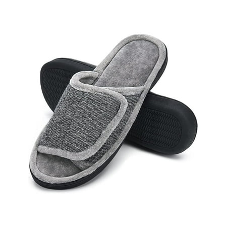 

DL Adjustable Mens Slippers Memory Foam Open Toe House Slippers