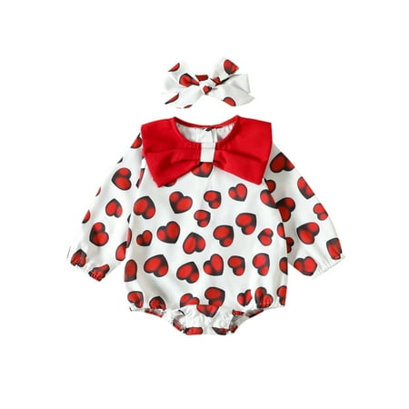 

Suealasg Toddler Baby Girls Valentine s Day Bubble Romper 3M 6M 12M 18M 24M Long Sleeve Round Neck Heart Print Sweet One Piece Bodysuits Infant Girls Spring Jumpsuit