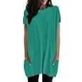 thumbnail image 2 of CHUOU Womens Summer Casual Solid Loose Pullover Crewneck Shirts Short Sleeve Tunic Tops Blouse With Pockets, 2 of 5