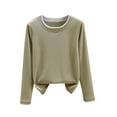 thumbnail image 2 of YueHuiYing Women's Fashion Solid Color Long Sleeve Round Neck Collar Blouses Leisure Base Layer Tops, 2 of 5