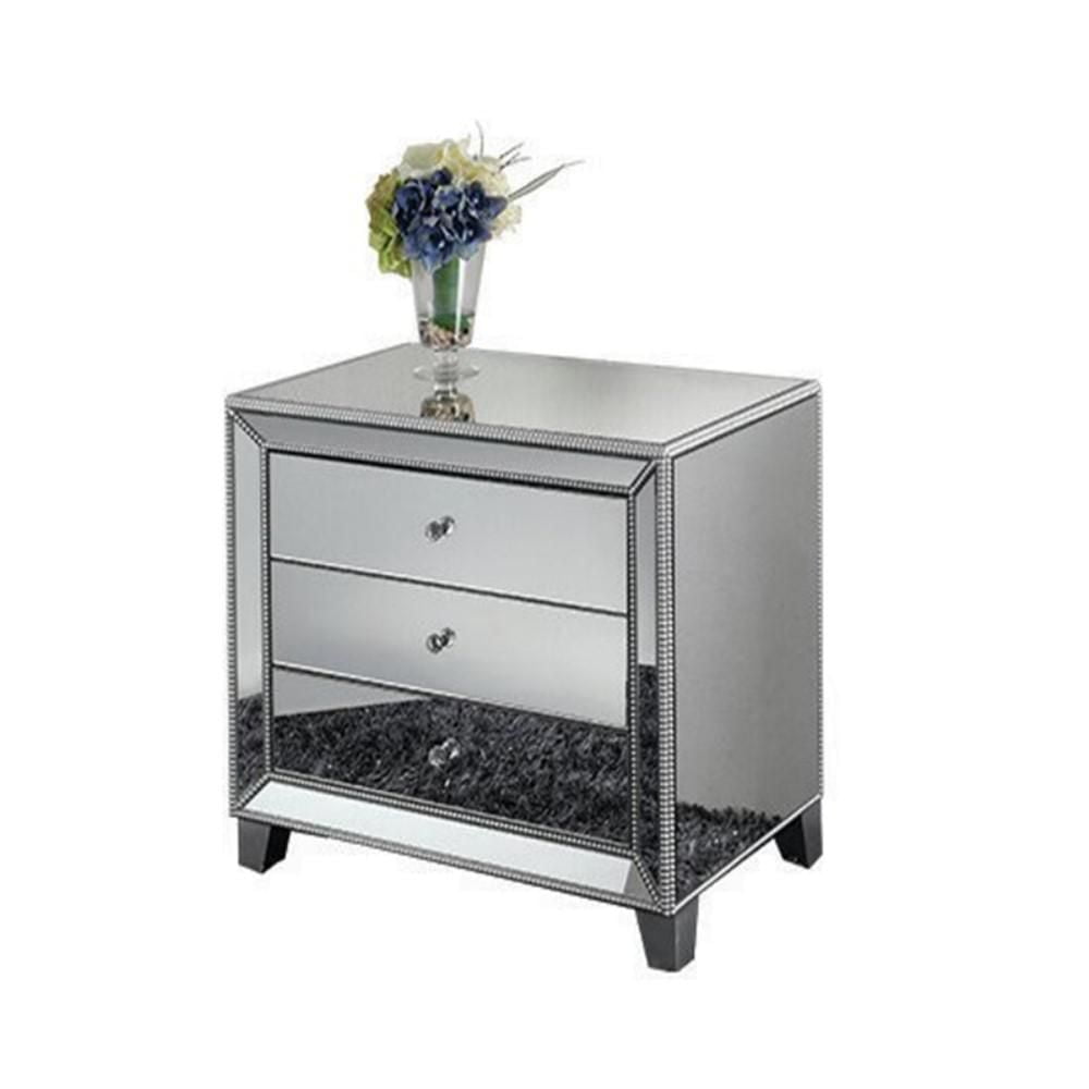 Studded Nightstand with MDF and mirror panels