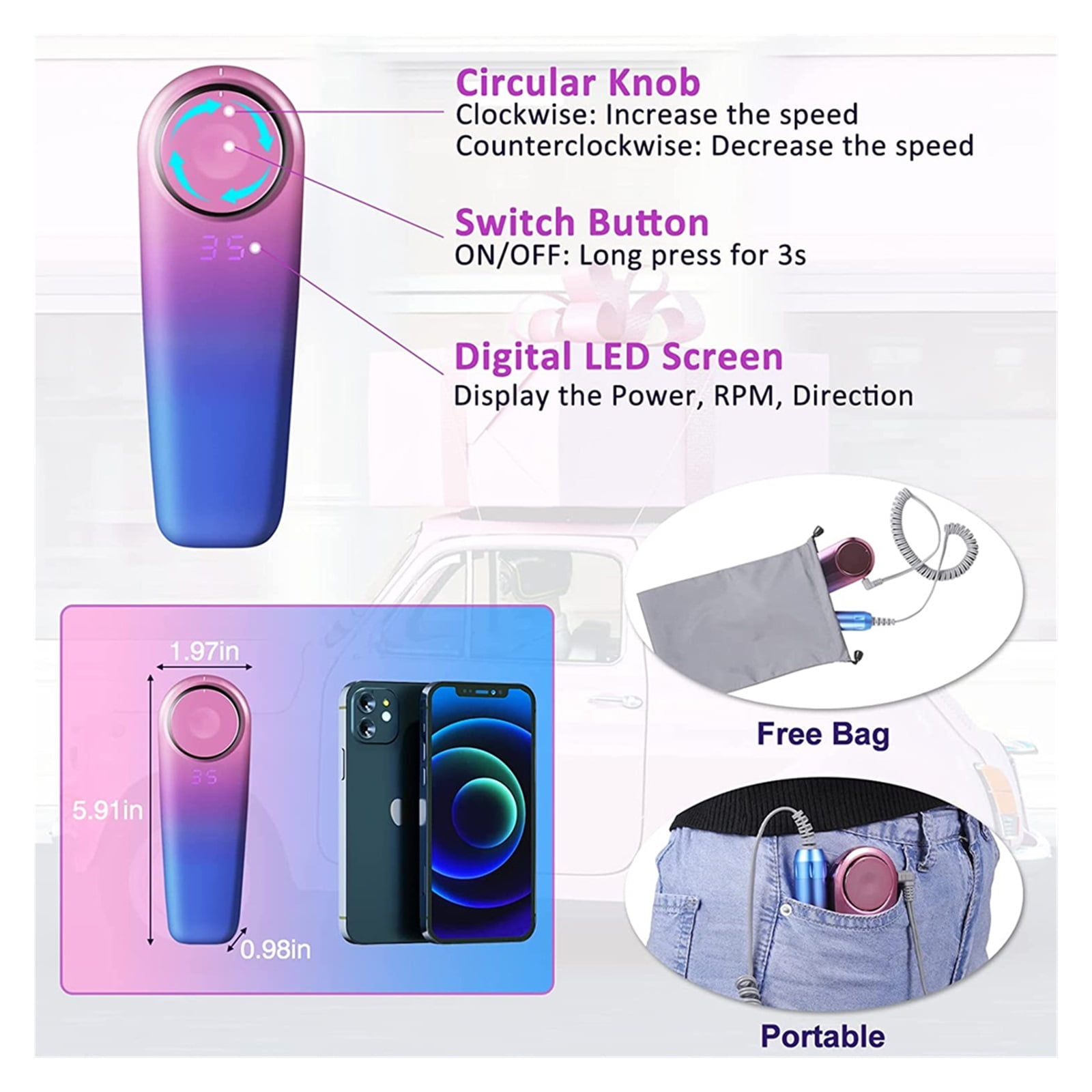 Professional Rechargeable 35000RPM Nail Drill Machine, Electric Nail File For Acrylic,Gel, Manicure Pedicure Polishing Shape Tools ,Low Noise