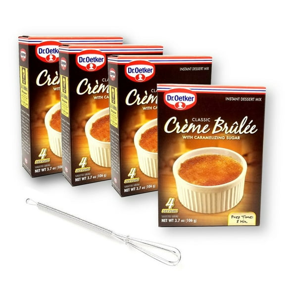 Dr. Oetker Classic Creme Brulee with Caramelize Sugar Instant Dessert Mix 3.7 Oz. X 4 with Mini Stainless Whisk (5-Piece Set)