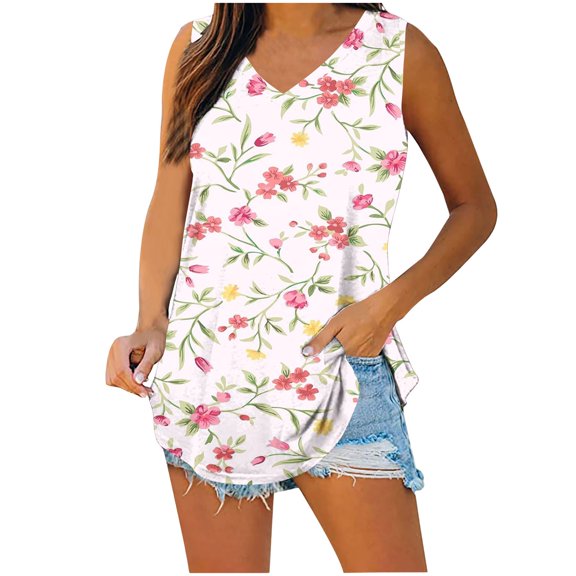 Drses Women's Tank Tops Womens Summer Fashion V-Neck Casual Printing Loose Blouse Womens Summer Tops