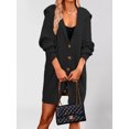 thumbnail image 5 of Women'S Solid Color Long-Sleeved Lapel Pocket Cardigan Three-Button Mid-Length Sweater Coat Black XL, 5 of 8