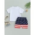 thumbnail image 4 of Bagilaanoe 4th of July Clothes for Toddler Baby Boys Short Sleeve Letter Print T-shirt Tops + Striped Shorts 6M 12M 18M 24M 3T Kids Independence Day Outfits 2pcs Short Pants Set, 4 of 9