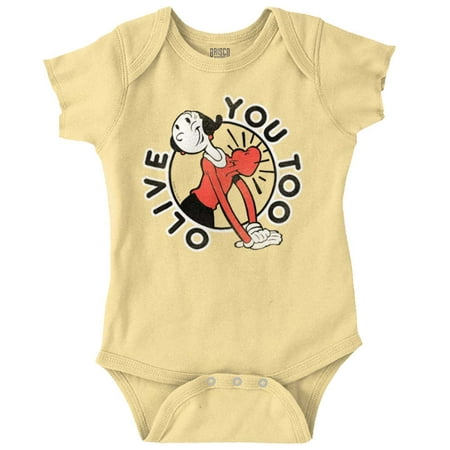 

Popeye Olive Oyl You Too Cute Funny Bodysuit Jumper Girls Infant Baby Brisco Brands 24M