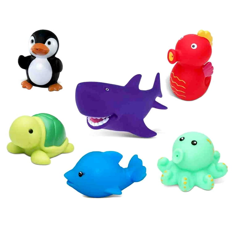 Beefunni Bath Toys for Toddlers,4 Pcs Light Up Floating Rubber Animal Toys  Set with Fishing Net, Bathtub Tub Toy for Toddlers Baby Kids Infant Girls