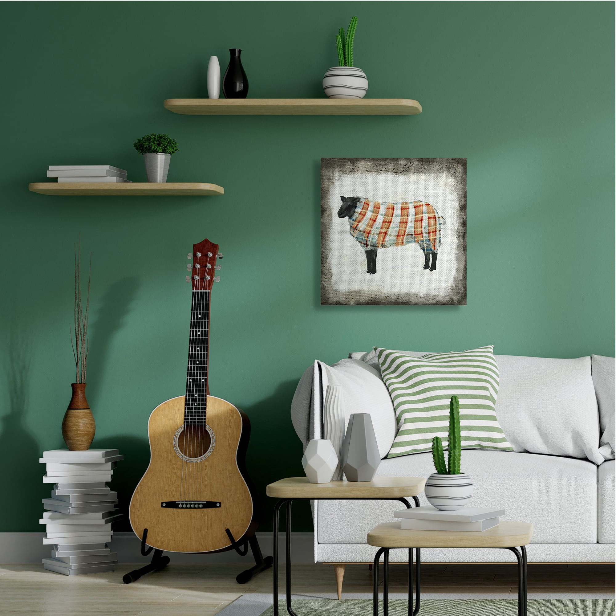 Stupell Industries Black Farm Sheep In Autumn Plaid Sweater Canvas Wall Art, 36 x 36, Design by Ziwei Li