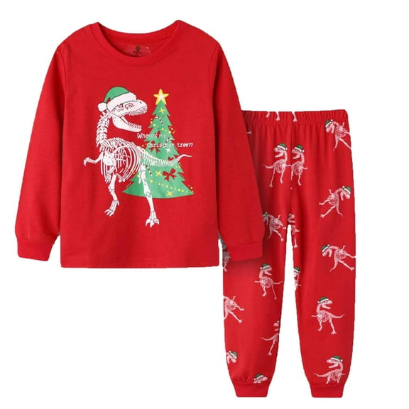 Otqutp Cute Clothing Sets for Toddler Kids Christmas Pajamas Cotton Long Sleeve Matching Holiday Pajama Set Boys Girls Kids Xmas Sleepwear(Red,6-7 Years)