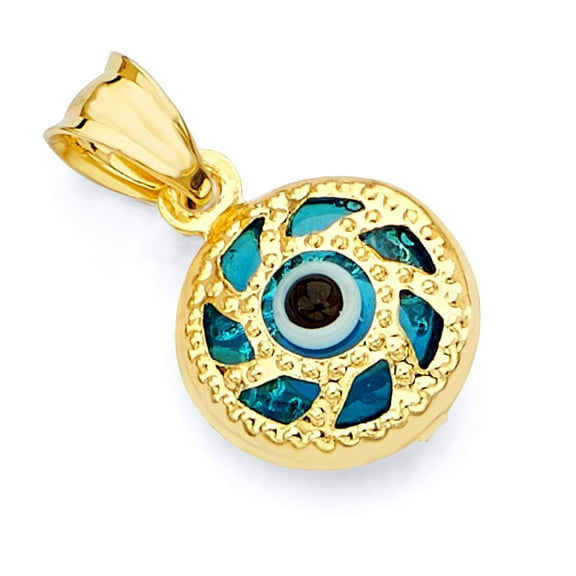 Wellingsale 14K Yellow Gold Polished Evil Eye Charm Pendant