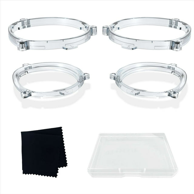 para gafas de miopía meta quest3 magnético vr gafas de miopía de protección para accesorios meta quest3 vr kit transparente para Meta Quest3 con cuatro marcos circulares de plástico (dos superiores más anchos, dos inferiores más delgados) con pestañas magnéticas y marcas L/R, paño de microfibra negro y estuche plástico; borde elevado para reducir contacto con lentes VR.
