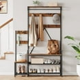 thumbnail image 3 of IDEALHOUSE Hall Tree with Bench and Shoe Storage Parent-Child Coat Rack Shoe Bench  Coat Tree Entryway Large Organizer with Shoe Rack, Storage Cubbies, Hooks, and Top Shelf, 3 of 8