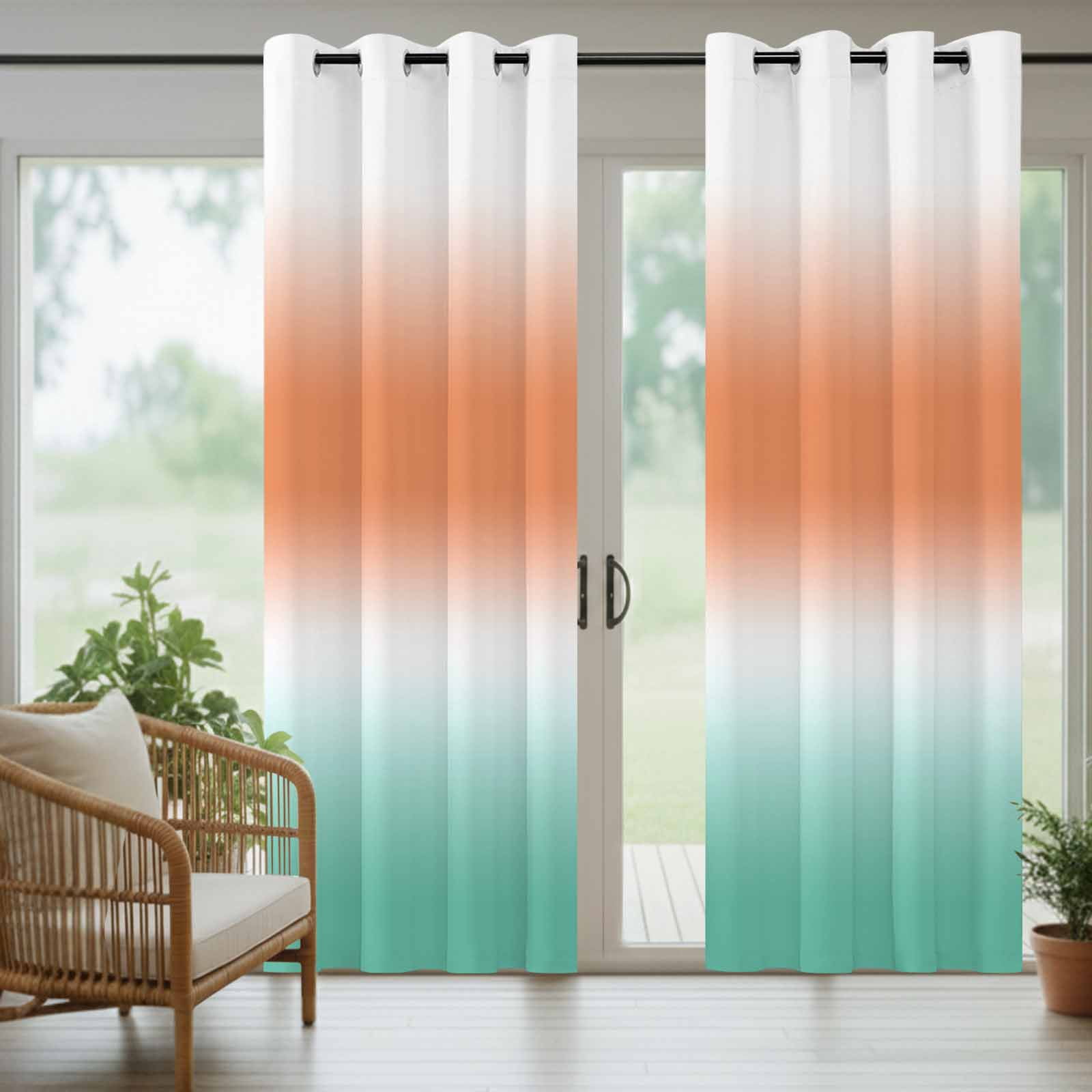 Orange and Teal Gradient Outdoor Curtains for Patio, Minimalist Orange Mint Ombre Modern Sunshade Privacy Drapes Grommet Waterproof Outside Curtains for Porch/Cabana/Balcony 54"x 108", 1 Panel