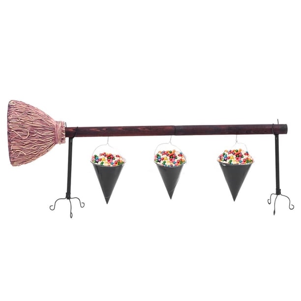 Inteprter Palo de escoba de Halloween, soporte para cuenco de aperitivos con cesta extraíble, cestas de frutas de Halloween, soporte para Halloween, Kits de decoración para fiestas No.2 Inteprter HA025861-02