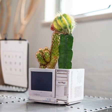 LEORX Leorx Imitation Computer Gardening Pot White Resin Indoor Outdoor Decor