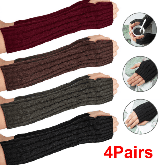 4 Pairs Knitted Arm Warmers Gloves Winter Long Fingerless Mittens Thumb hole Gloves for Women and Men