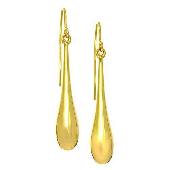 Jewelstop 14K Fancy Yellow Gold Dangle Tear Drop Puffed Hoop Earrings, Fishhook Clasp - 5 X 30mm, 1.2gr.