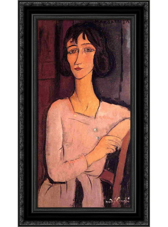 Margarita seated 16x24 Black Ornate Wood Framed Canvas Art by Modigliani, Amedeo