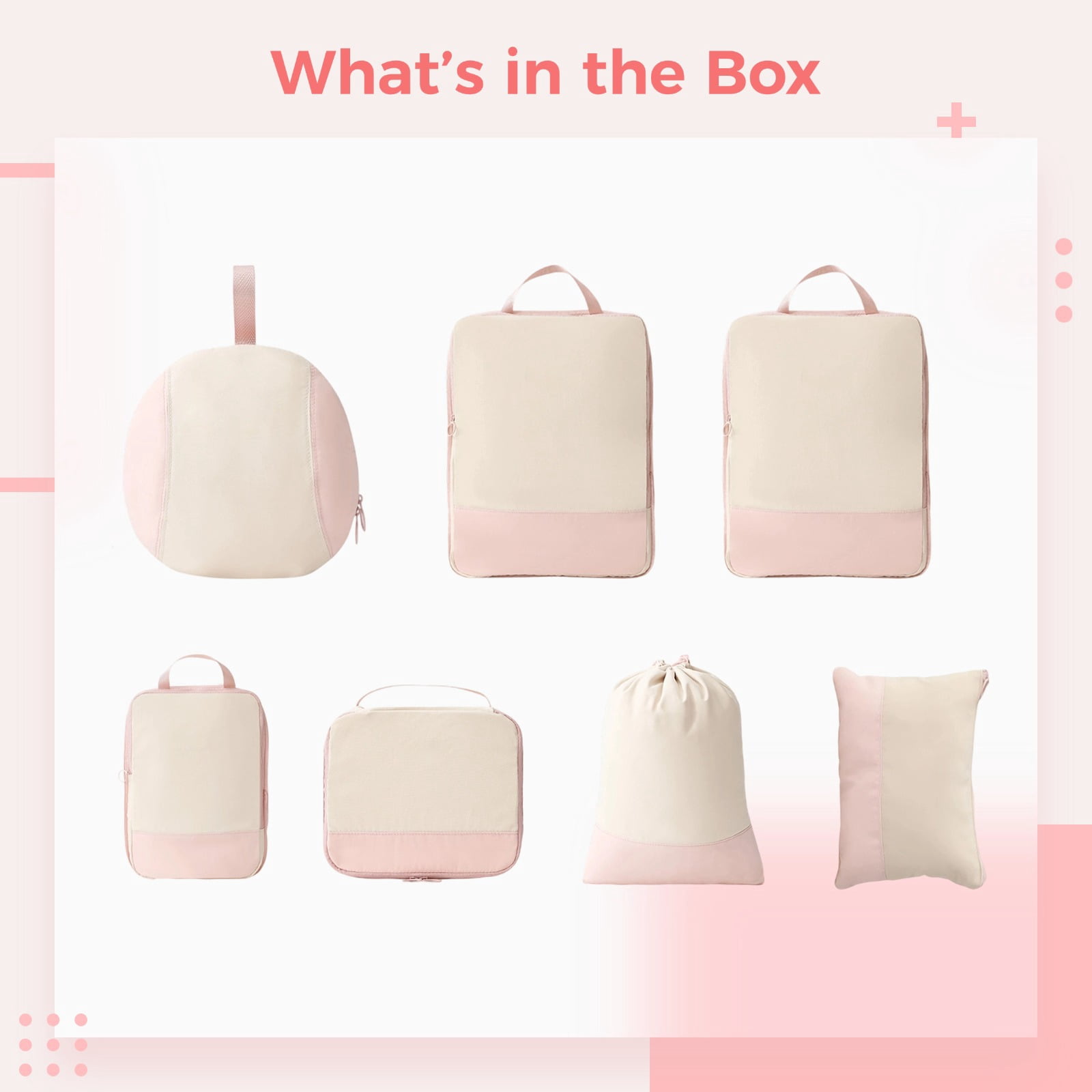 7 Pcs Travel Polyester Storage Bags Set, Compression Multi-Functional Luggage Organizers, Space-Saving Packing Cubes with Stylish Color-Blocked Design
