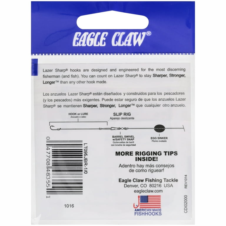 Eagle Claw Lazer Sharp Worm Hook 8 ct Pack, Size: 1/0