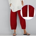 thumbnail image 2 of AOMPMSDX Womens Daily Casual Solid Color Side Pockets Elastic Waist Pants Long Trousers Red L, 2 of 8