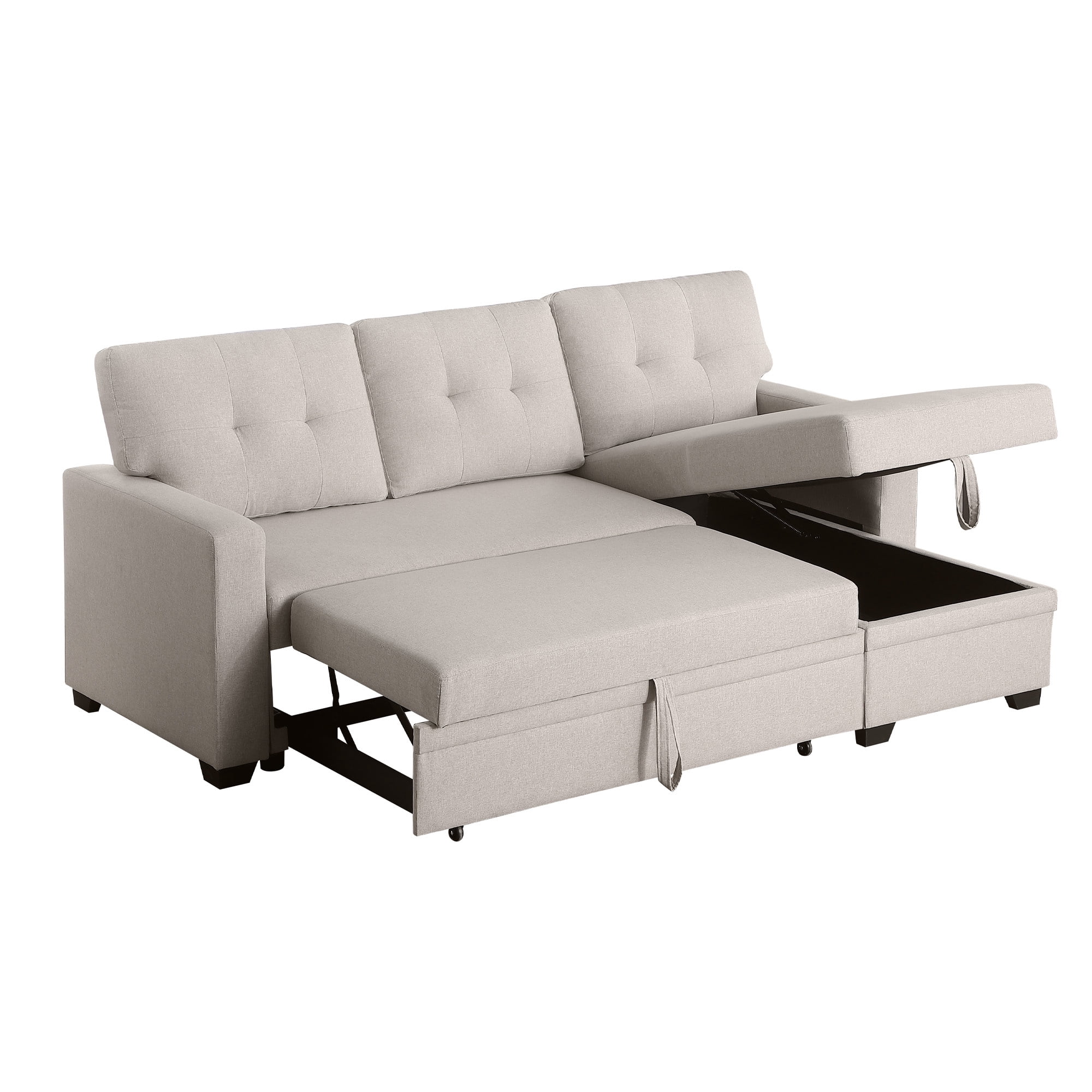 Aukfa 83" Sofa Bed, Sleeper Sofa, Pull Out Bed w/ Storage Chaise for Living Room, Linen, Beige