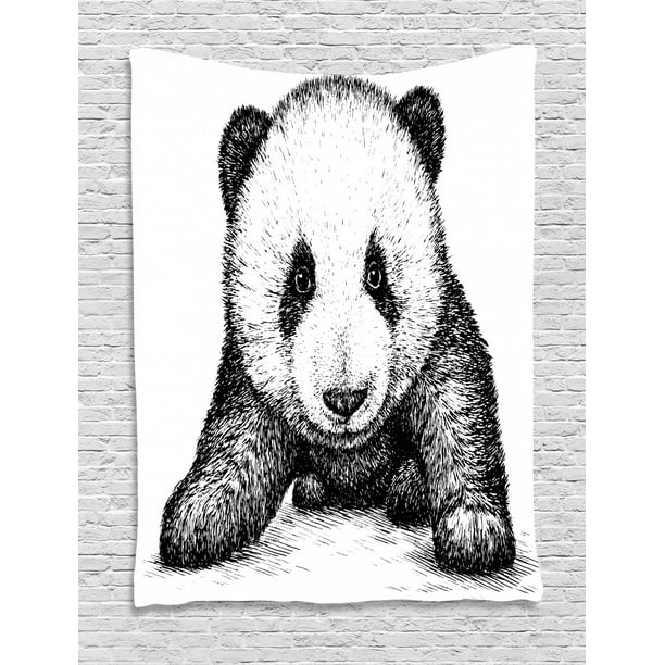 Panda Tapestry Baby Panda Bear Illustration Sketch Style Artwork Asian Nature Wild Animals Theme Wall Hanging For Bedroom Living Room Dorm Decor Black White By Ambesonne Walmart Com Walmart Com