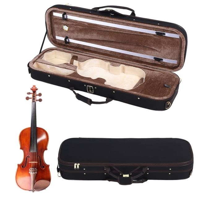 Boîte à Violon 4/4, Boîte de Rangement pour Violon avec Poignée Portable Intégrée Hygromètre en Tissu Suède Rectangulaire pour Protection des Instruments de Musique