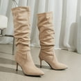 thumbnail image 5 of Luxalzxs Womens Slouchy Knee High Boots High Heel Pointed Toe Sexy Pull On Tall Suede Boots Winter Shoes Dress Long Boots, 5 of 5