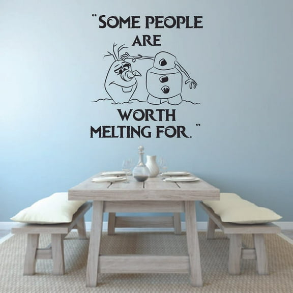 Worth Melting For Olaf Frozen Quote Disney Cartoon Quotes Wall Sticker Art Decal for Girls Boys Room Bedroom Nursery Kindergarten House Home Decor Stickers Wall Art Vinyl Decoration Size (20x20 inch)