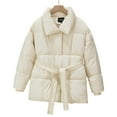 thumbnail image 1 of Women's Winter Puffer Jacket Mid Length Belted Coat Casual Loose Long Sleeves Windproof Down Jacket, 1 of 5