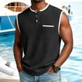thumbnail image 2 of IhhxPro Men's Waffle Knit Tank Top with Pockets Button Front Sleeveless Shirt Casual Summer Beach Workout Lightweight Cotton Loose Fit Henley Style S-5XL, 2 of 7