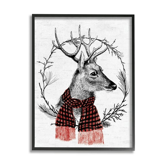 Stupell Industries Deer Winter Botanical Wreath Graphic Art Black Framed Art Print Wall Art, Design by Lettered and Lined