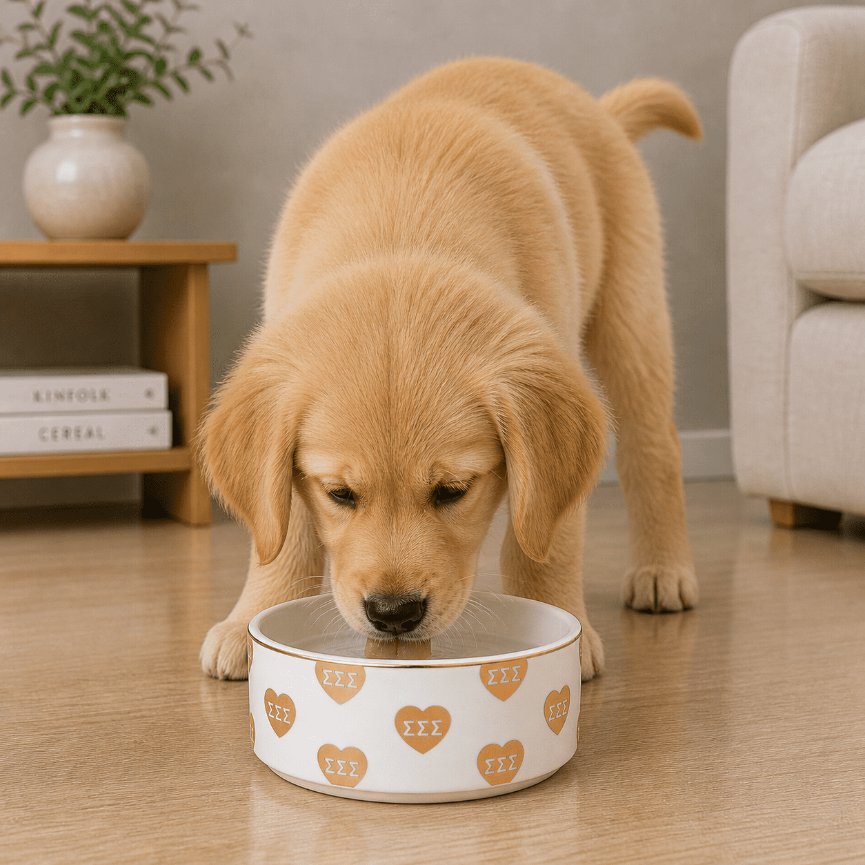 Sorority Shop Sigma Sigma Sigma Pet Bowl, 6" Ceramic Bowl for Dogs and Cats, Heart Design with Sorority Greek Letters, Use for Food or Water