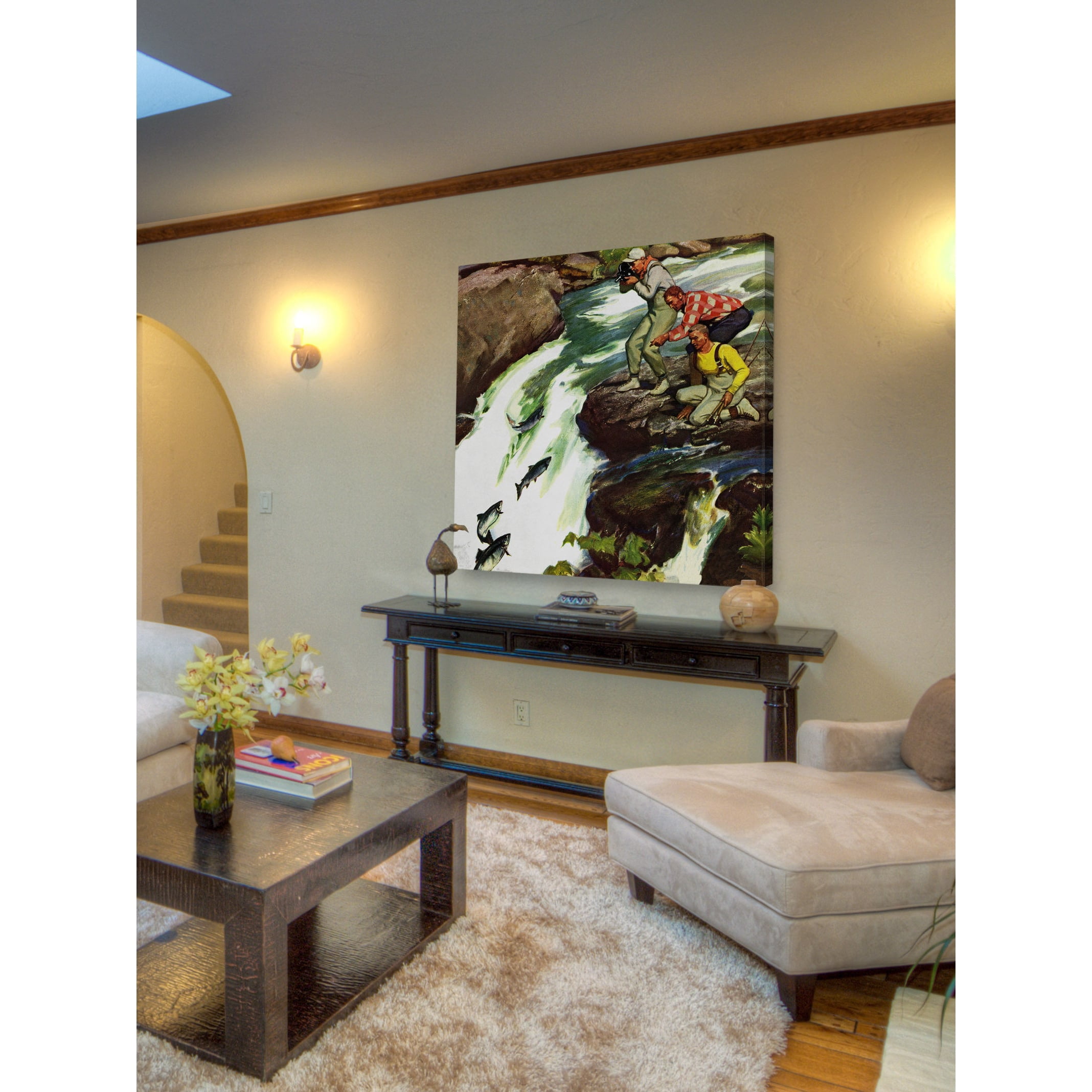 "Salmon Upstream" Painting Print on Wrapped Canvas