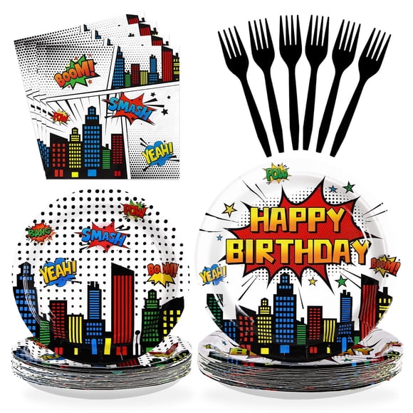 Set de artículos de fiesta Grencian Super Theme Hero para niños de 24