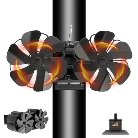 

GDHOME Fireplace Fan Double Head 12 Blade Furnace Fan Wall Mounted Unpowered Operation