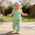 thumbnail image 2 of Gbsyewxs Outfit Set For Girls 2 Piece Crew Neck Sleeveless Plaid Print Tops And Pants Set Comfortable Summer Kids Clothes Size 4-5 Years Green, 2 of 7