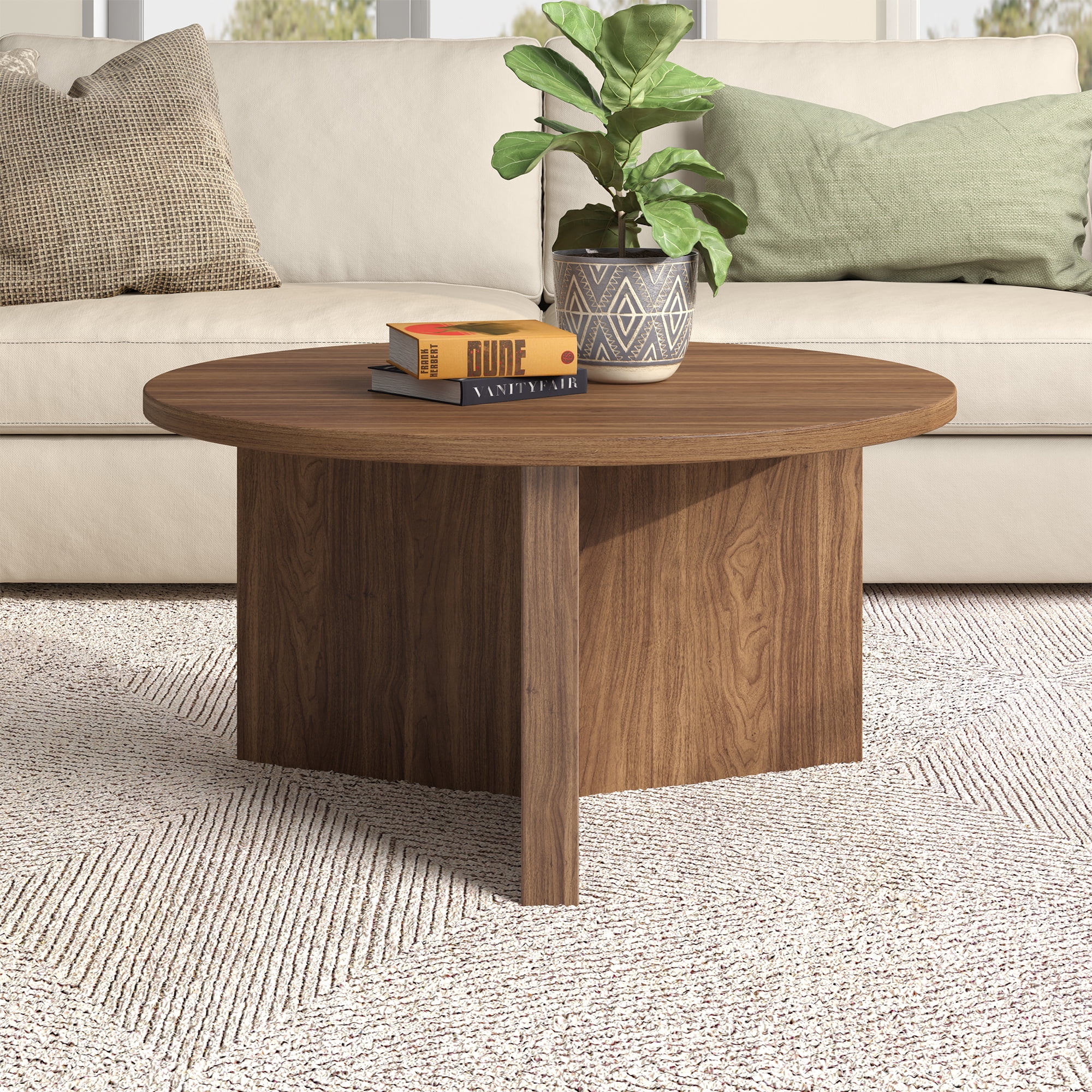 Anders 32" Wide Round Coffee Table in Satin Walnut