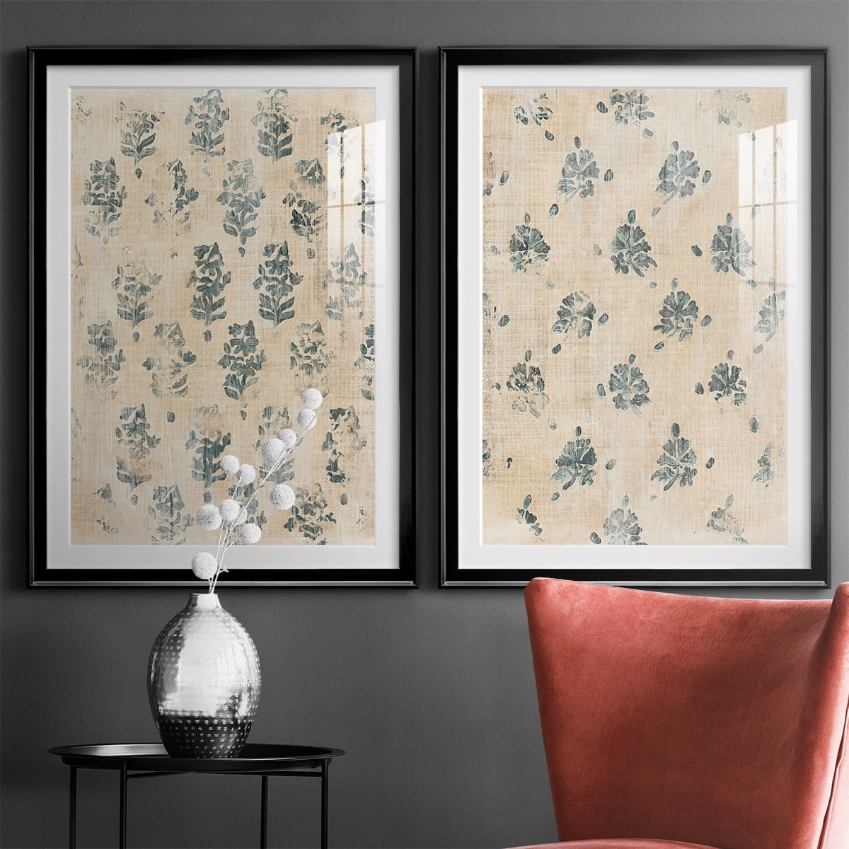 Wexford Home Vintage Blockprint I Premium Framed Print, 30.5" x 42.5" - Ready to Hang, Black (Set of 2)