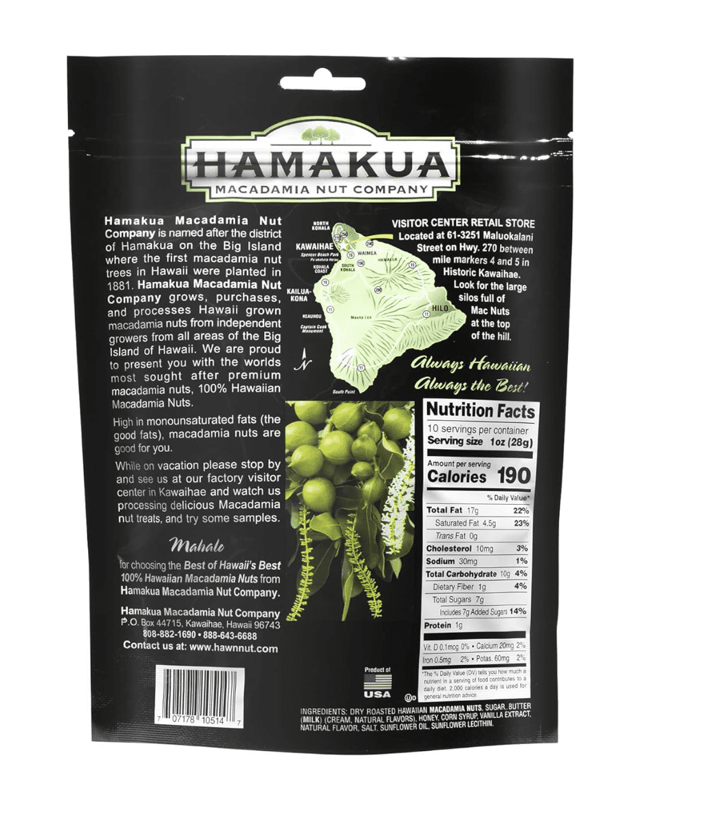 Hamakua Macadamia Nuts - Sweet Glazed Butter Rum - Hawaiian Grown Flavored Dry Roasted Half and Whole Macadamias - Natural Eco-Friendly Large Macadamia Nuts