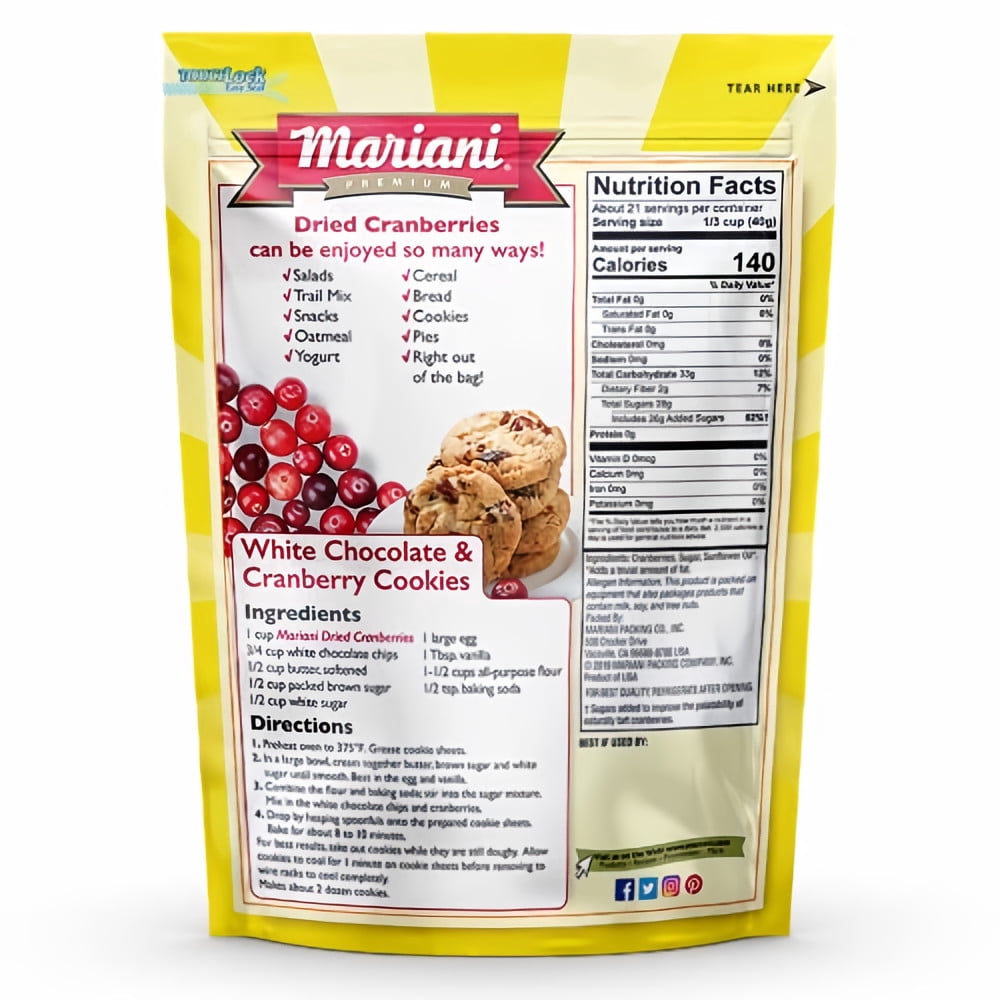 Mariani Dried Cranberries, 30 oz Resealable Bag (Pack of 2)