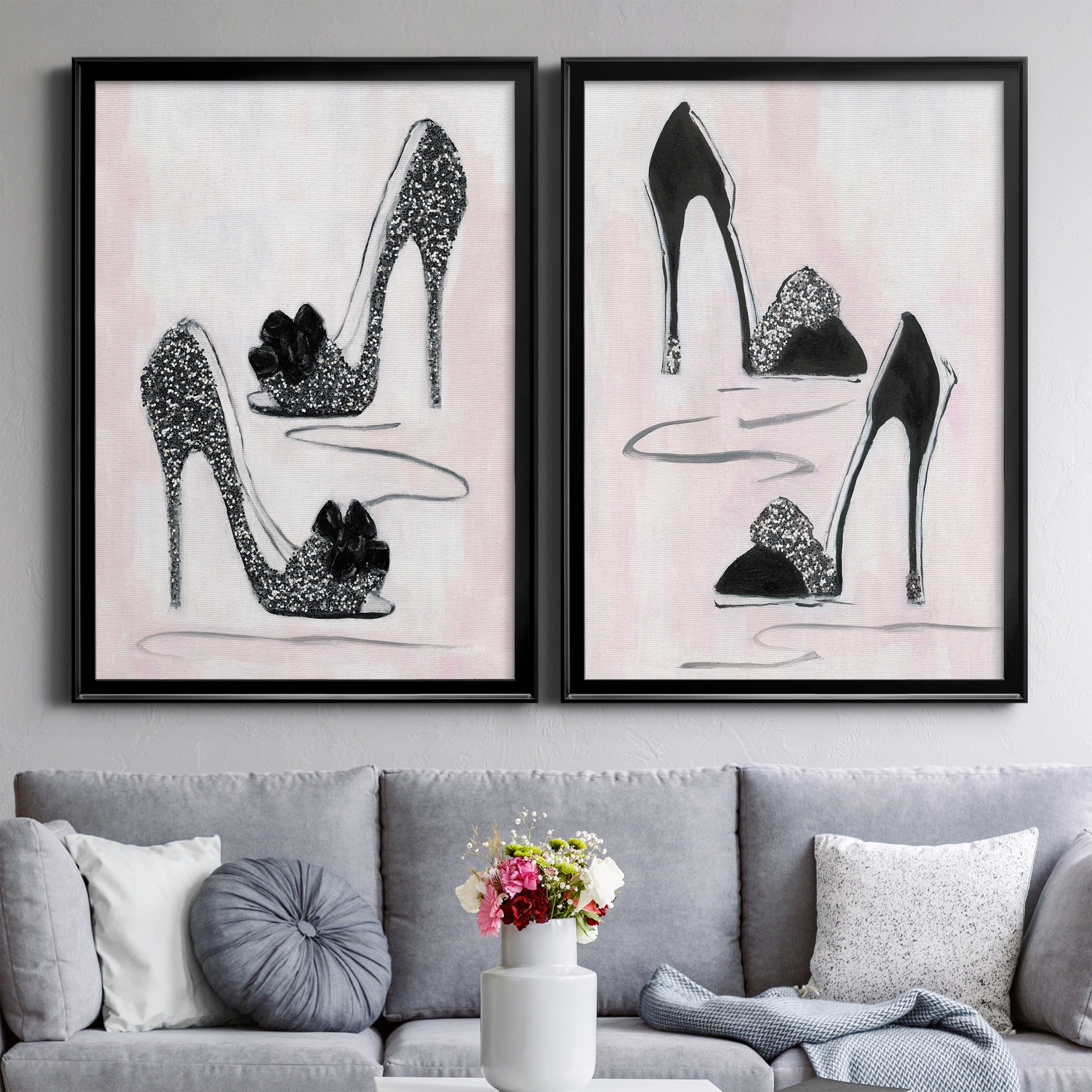 2 Piece Set Shoes That Dazzle I Premium Framed Canvas - Ready to Hang - 26.5 x 36.5 Each - Black Frame