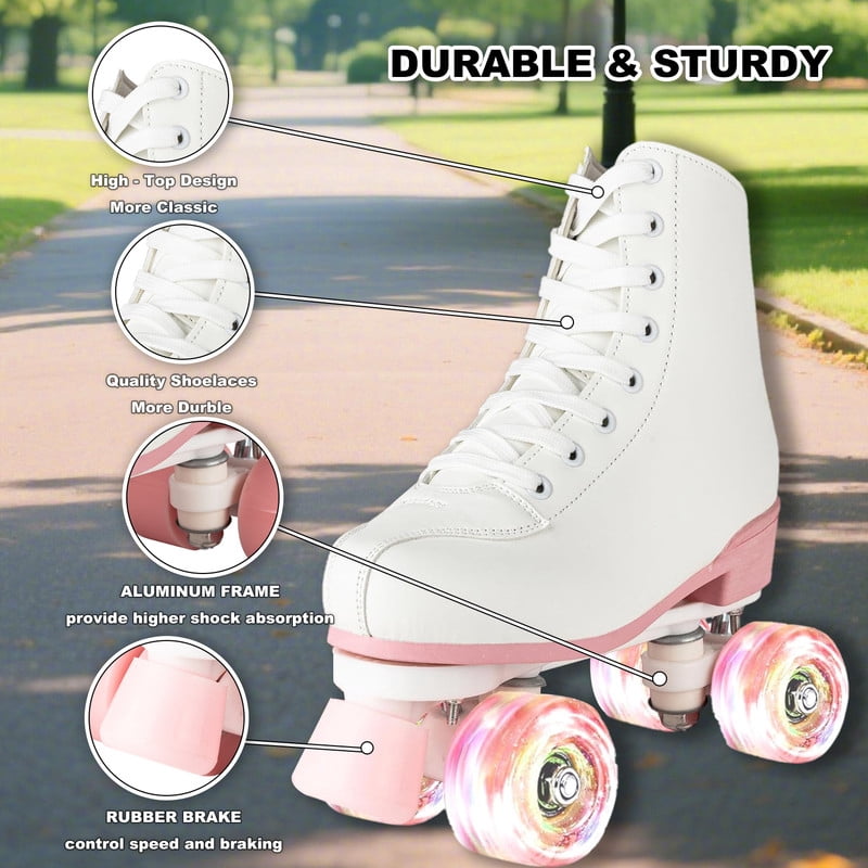 SHIBAILI Light up Roller Skates for Unisex Adult Teen,White Cartoon,Free Skate,Pink flash wheel(Women6.5/Men5.5)
