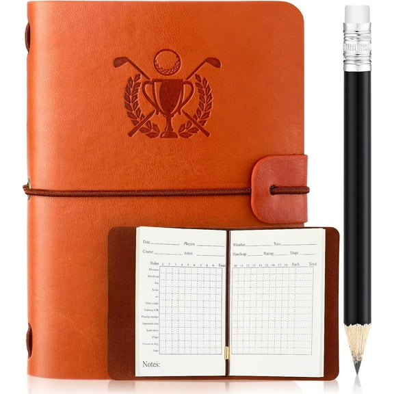 Golf Scorecard Book with Pencil Leather Golf Journal Scorecard Holder Accessories Notebook Log Book Pocket Scorebook Gifts for Men Golfers, Sports and Outdoor Club Accessories