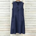 thumbnail image 4 of Women's Linen Sleeveless V-Neck Midi Dress Henley Button Down A-Line Dress with Pockets Casual Cotton Lightweight Breathable Sun Dress For Summer Beach Cruise, 4 of 7